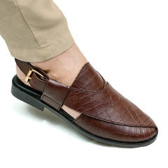 Handmade Leather Casual Texture Brown Peshawari Sandal- SR-075